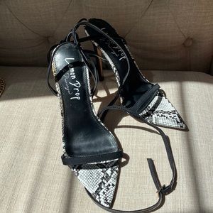 Lemon Drop Snake Skin Strappy Heels